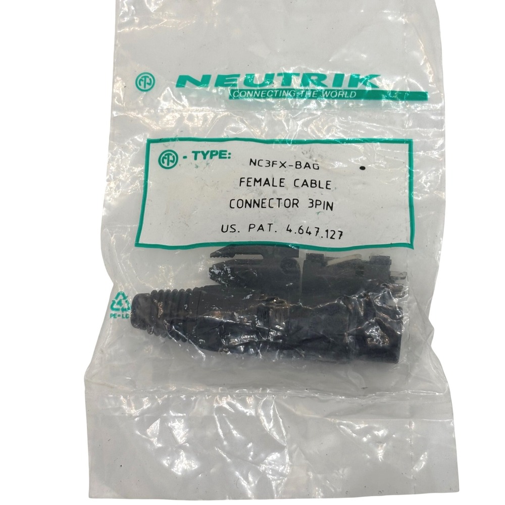 Neutrik NC3FX-BAG 3 Pin Female XLR Cable Connector Black Silver Contacts
